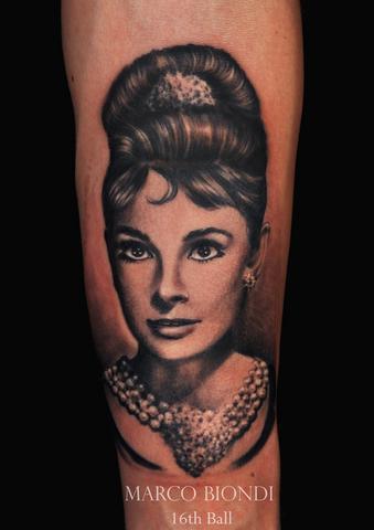 Audrey Hepburn Portrait Tattoo Design Thumbnail