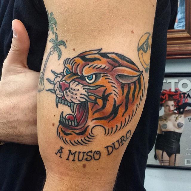 old traditional tiger tattoo by marco biondi old traditional tiger tattoo by marco biondi