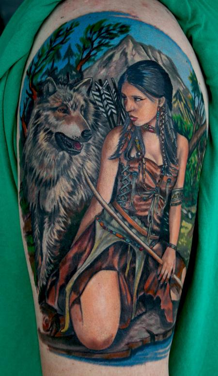 Tattoos - Wolf and Indian girl - 62753