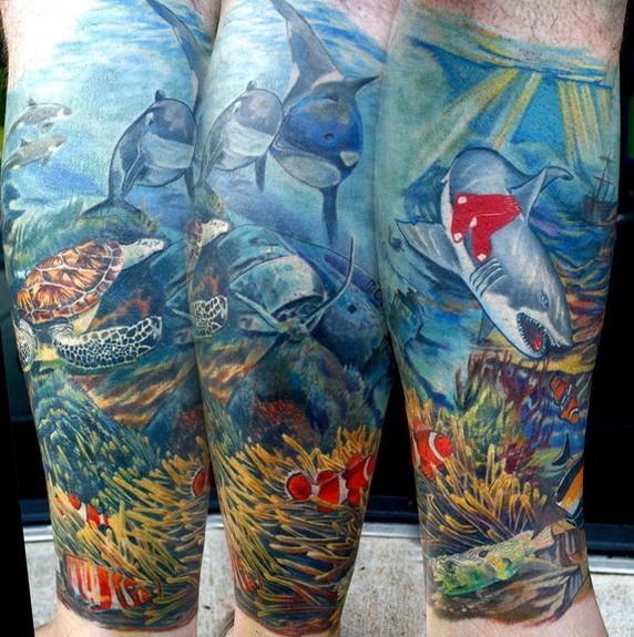 Comments finally finished the lower leg of an sea life tattoo
