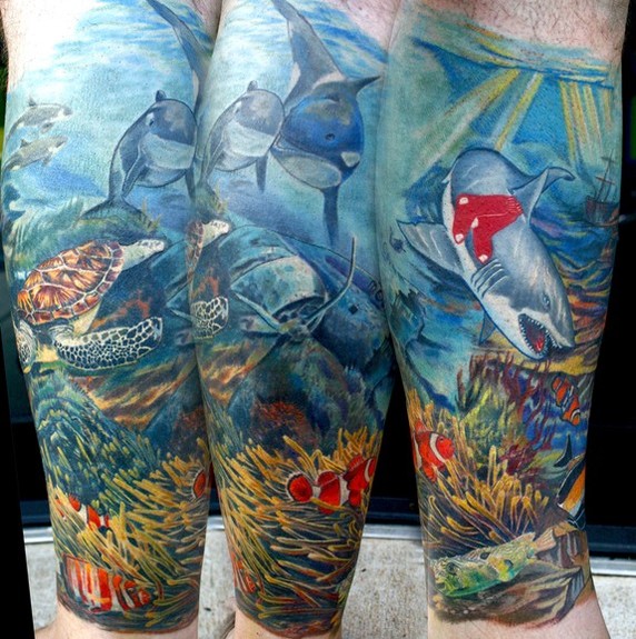 Tattoos - Underwater RedSox Shark - 49536