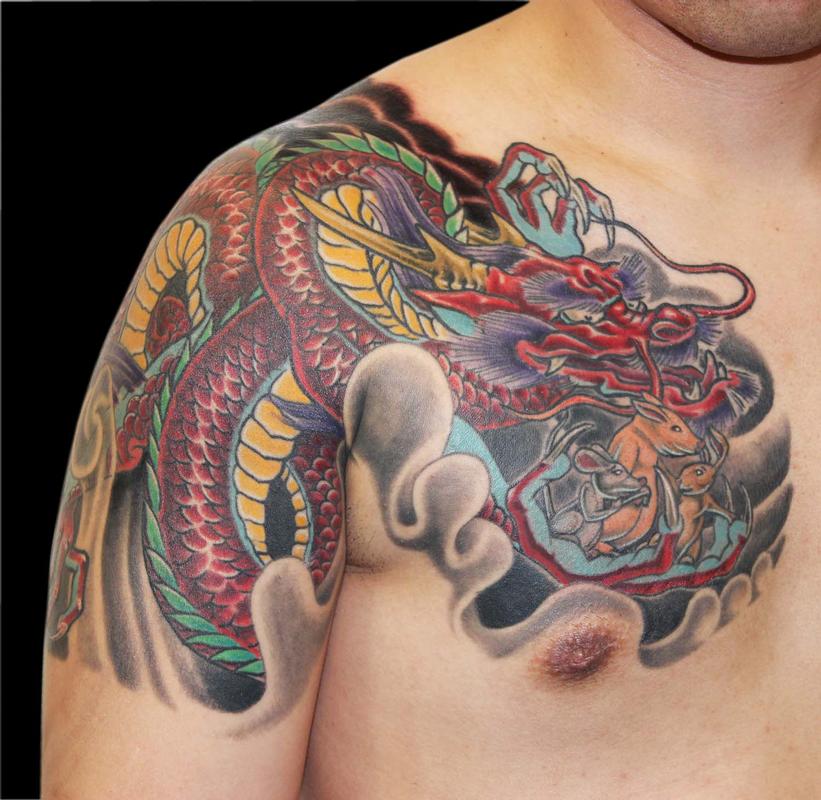 Aaron Goolsby : Tattoos : Traditional Japanese : Asian Dragon and