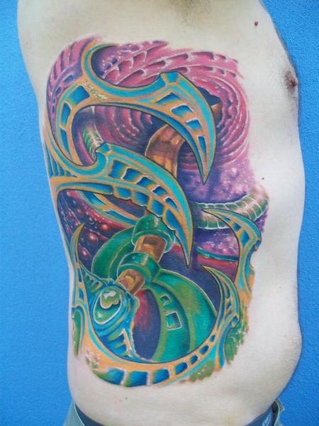 Bio-Mech Rib Panel Tattoo Design Thumbnail