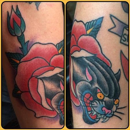 Adam Lauricella - Traditional Rose and Panther Tattoo