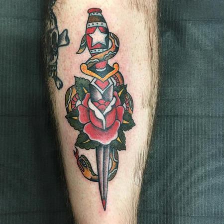 Tattoos - Dagger, Snake and Rose Tattoo - 129045
