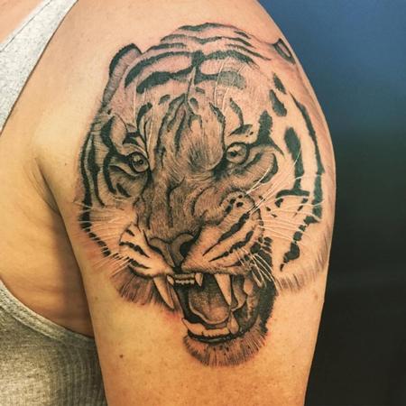 Tattoos - Black and Grey Tiger Tattoo - 129046