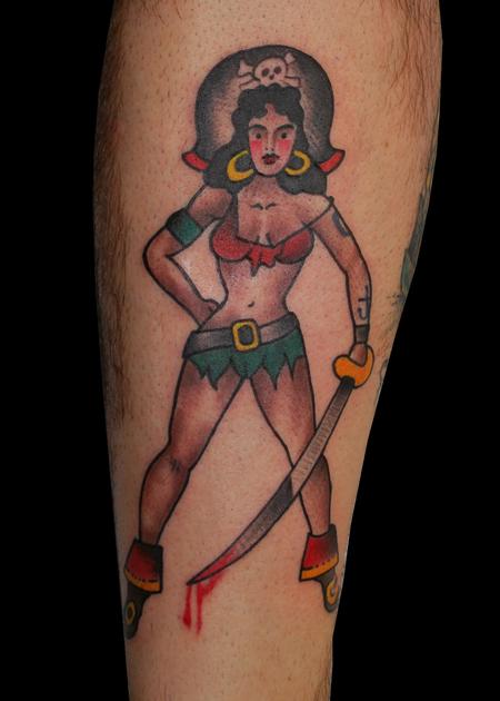 Tattoos - Classic Pirate Girl Pin Up Tattoo - 60084