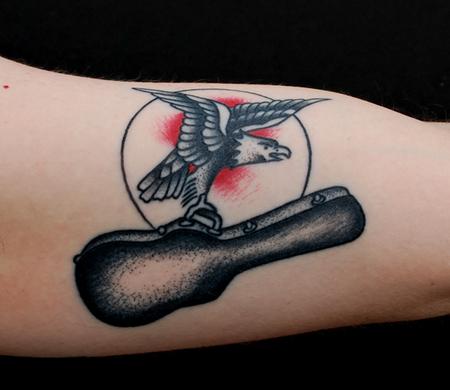 Adam Lauricella - Traditional Bird and Guitar Tattoo