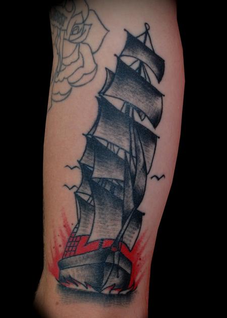 Tattoos - Tilted Clipper Ship Tattoo - 59808