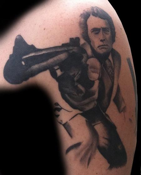 Adam Lauricella - Clint Eastwood, Dirty Harry, Black and Gray Portrait Tattoo.