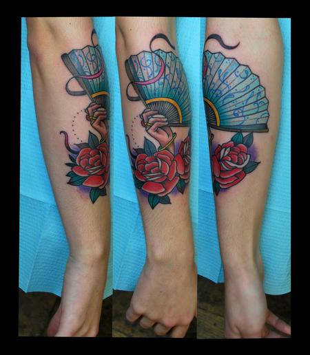 Adam Lauricella - Hand, Fan and Roses Tattoo