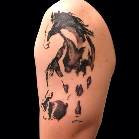 Tattoos - Sumi-e inspired Horse and Rabbit Tattoo - 97896