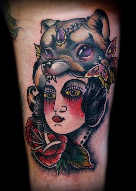 Adam Lauricella - Traditional Lady with Raccoon Skin Head Dress- Collaboration with Kelly Doty