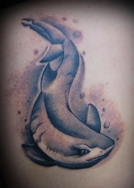 Adam Lauricella - Black and Gray Shark Tattoo