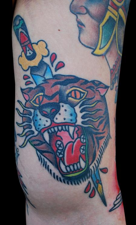 Tattoos - Traditional Tiger Dagger tattoo - 76298