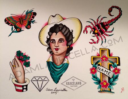 Tattoos - Cowgirl Tattoo Flash Sheet - 102113