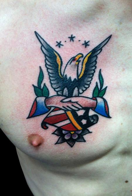 Tattoos - Traditional Eagle, Shield and Handshake Tattoo - 89316