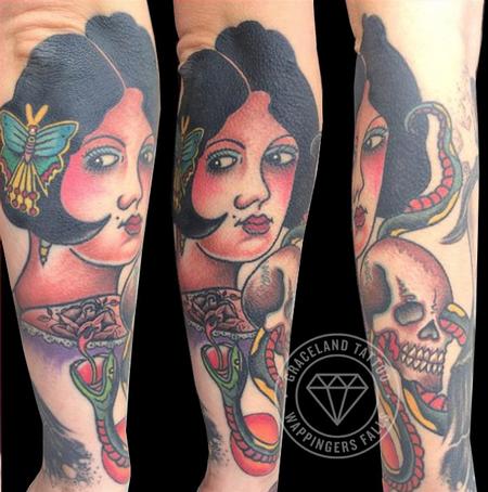 Tattoos - Girl, Snake and Skull Tattoo - 111993
