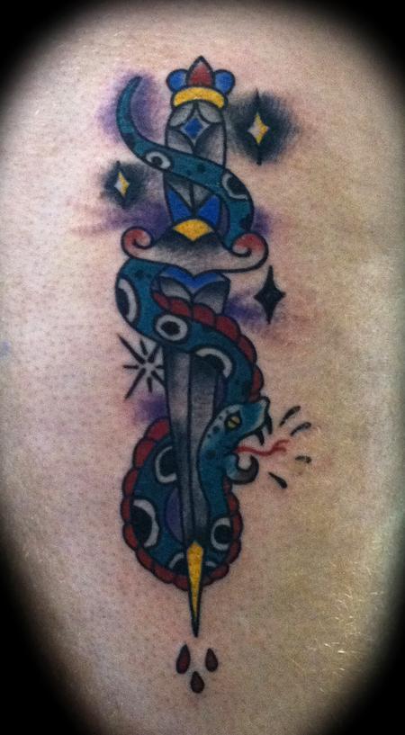 Tattoos - Traditional Snake and Dagger Tattoo - 70860