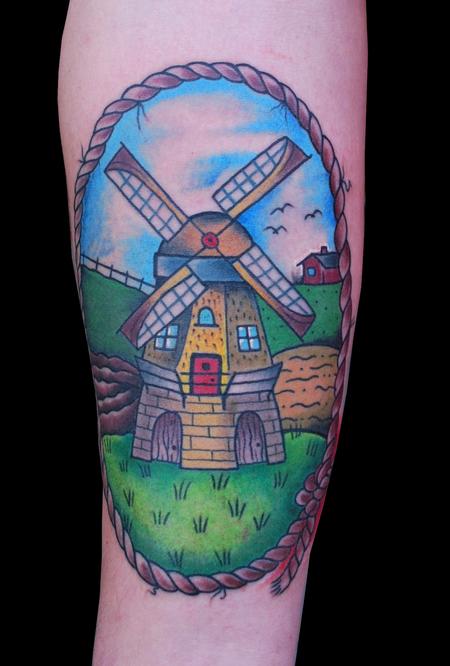 Tattoos - Traditional Ductch Windmill Tattoo - 89384
