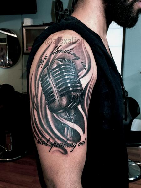 Studio 28 Tattoos : Tattoos : Black and Gray : vintage microphone Studio 28 Tattoos : Tattoos : Black and Gray : vintage microphone