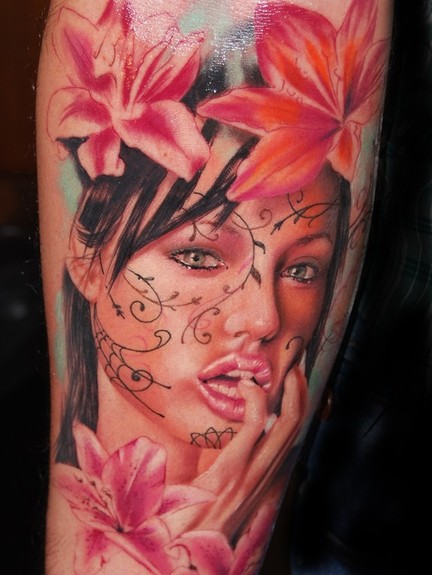 Tattoos - Girl and flowers - 50614