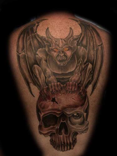 Tattoos - Anthony Lawton - gargoyle back piece