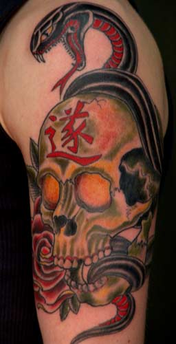 Anthony Lawton Tattoos snake and skull