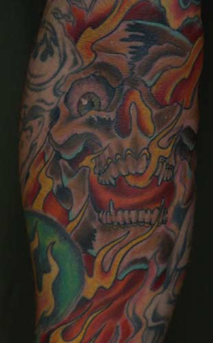 Anthony Lawton Tattoos flaming skull