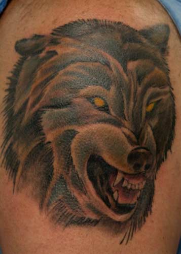 Anthony Lawton Tattoos snarling wolf