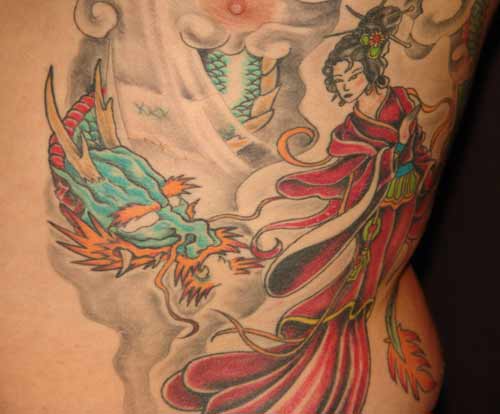 Tattoos - Anthony Lawton - dragon and geisha