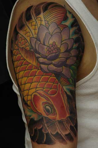 Tattoos Anthony Lawton koi lily half sleeve click to view large image