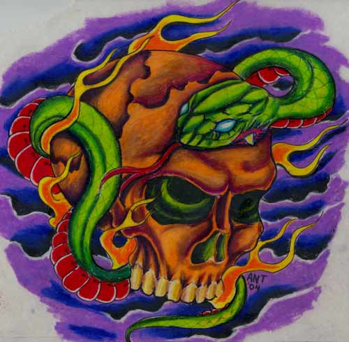 Tattoos - snake and skull - 4832