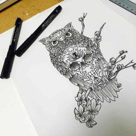 Tattoos - Pen Owl drawing - 114336