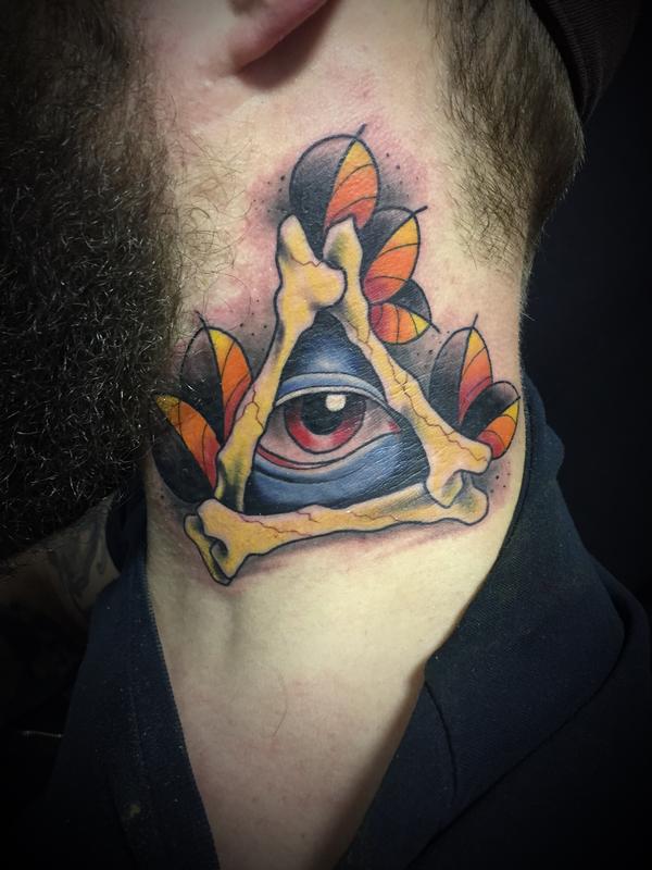 All seeing eye neck tattoo by Dylan Talbert Davenport Tattoos