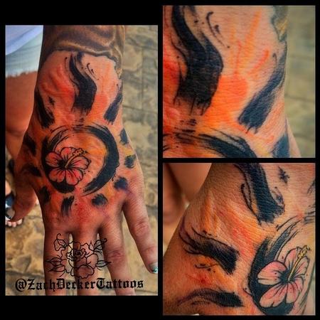 Tattoos - Watercolor Zen Circle Sun and Hibiscus  - 128203