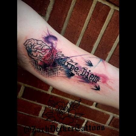 Tattoos - Watercolor Carpe Diem & Brain - 128174