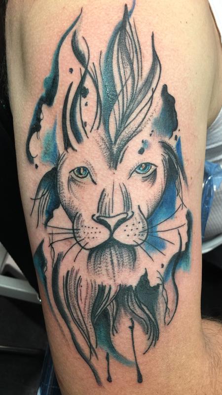 Tattoos - Water color lion  - 124917