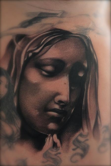 Mike Demasi - Black and Gray Virgin Mary Tattoo Mike DeMasi Art Junkies Tattoo