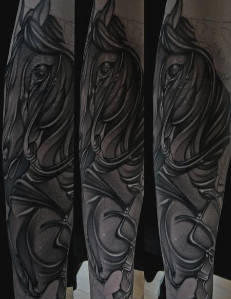 Mike Demasi - Black and gray Horse Tattoo