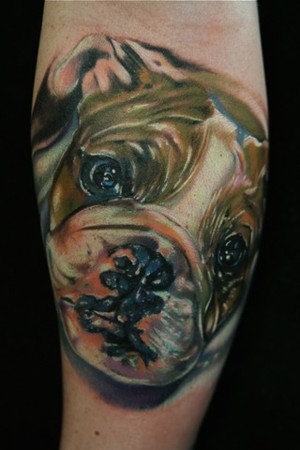 Mike Demasi - bull dog puppy color tattoo