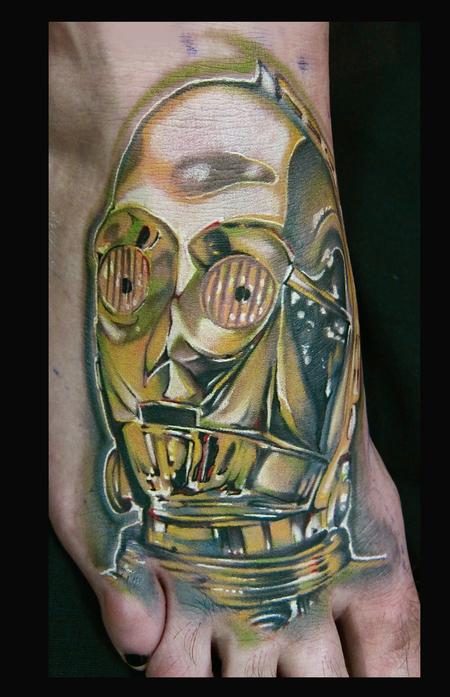 Art Junkies Tattoo Studio : Tattoos : Movie Star Wars : C3P0 star wars  portrait foot tattoo
