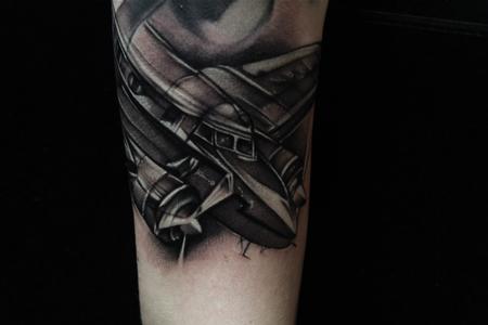 Art Junkies Tattoo Studio : Tattoos : Body Part Arm Sleeve : Da Plane black  and gray Tattoo Mike DeMasi Art Junkies Tattoo