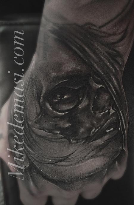 Mike Demasi - Day of the dead black and gray hand tattoo 