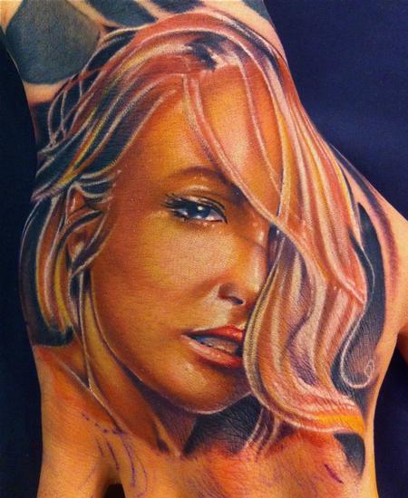 Mike Demasi - Pinup color portrait hand tattoo