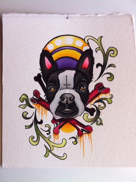 Mike Riedl - water color of boston terrier.