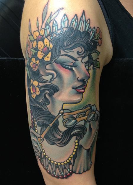 Gary Dunn - Traditional color vintage girl tattoo, Gary Dunn Art Junkies Tattoo