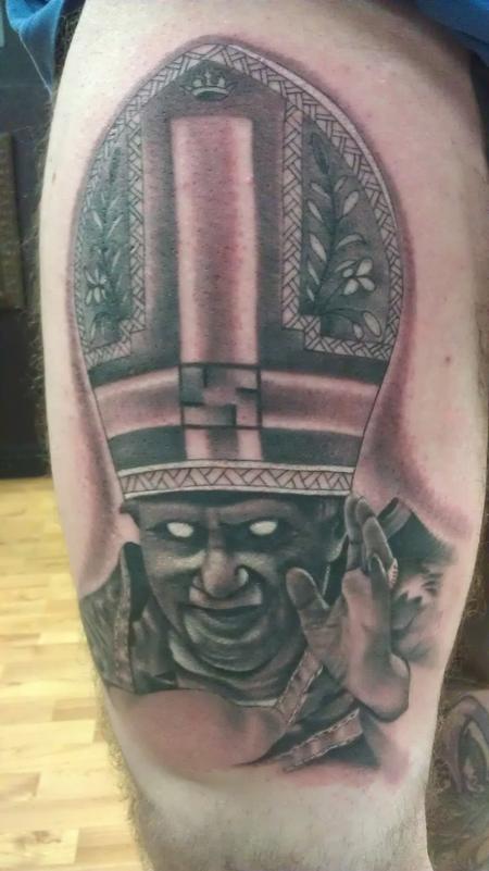 Scott Grosjean - evil portrait tattoo of the pope