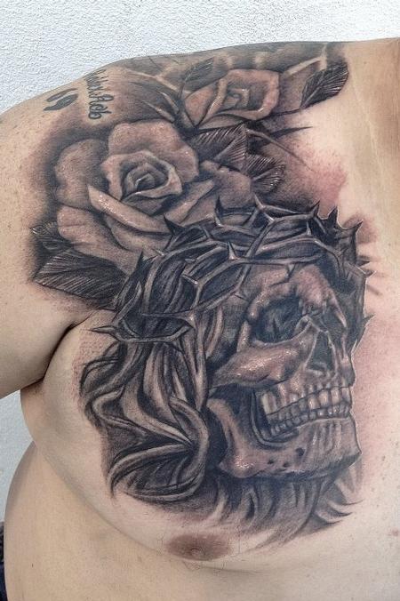 Skull And Roses Tattoo Black And Grey