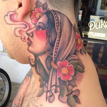 Tim Mcevoy - traditional gypsy girl tattoo, Tim McEvoy Art Junkies Tattoo